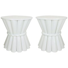Pair of Studio Built White Gloss Lacquer "Sheaf of Wheat" Round End Tables