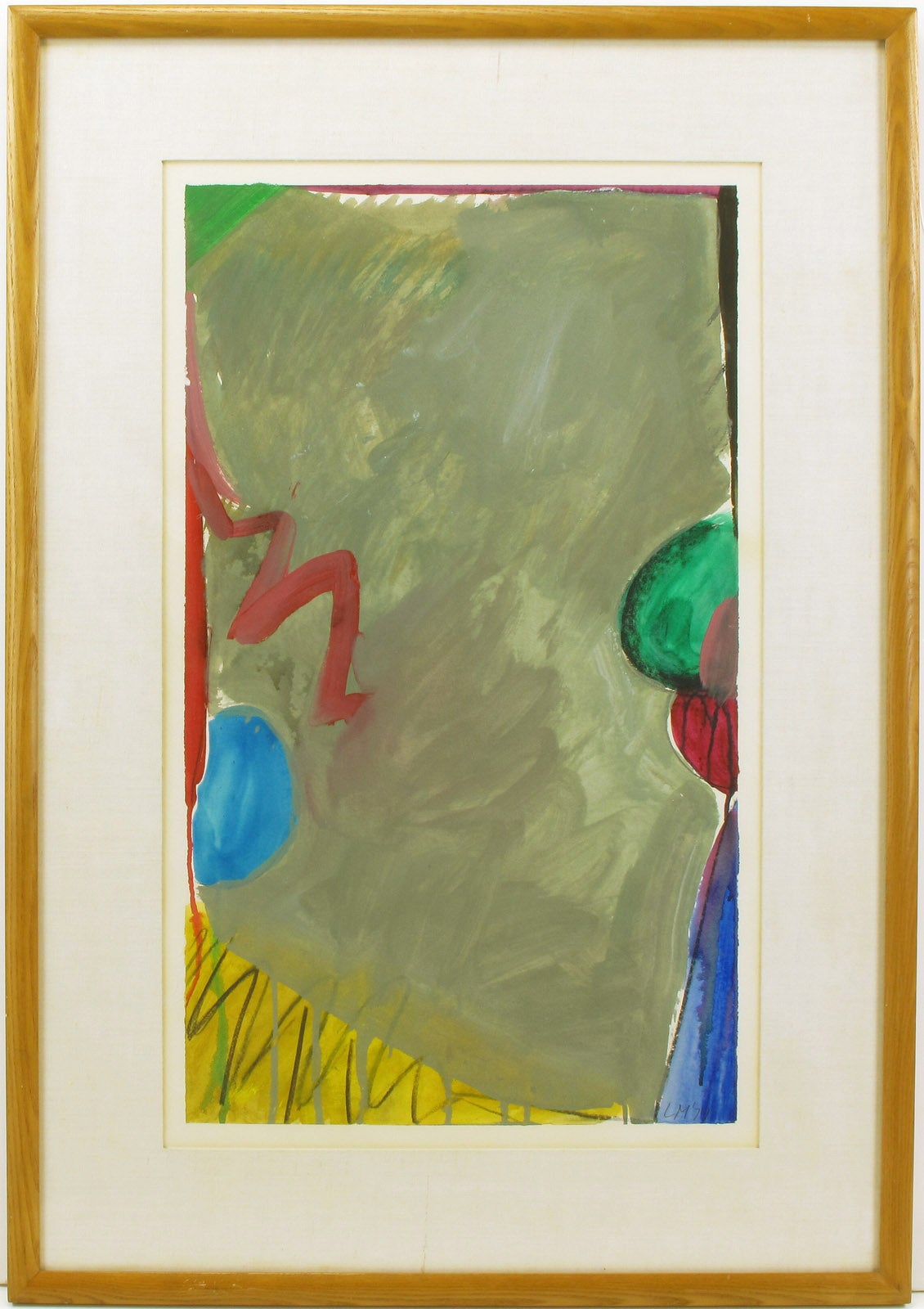 Colorful 1970s Gouache and Watercolor Abstract Painting