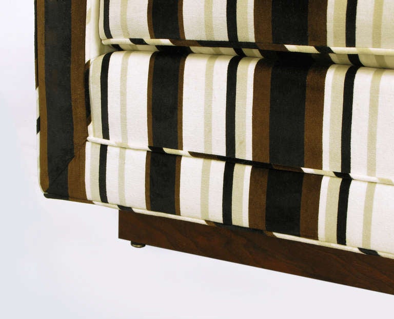 Late 20th Century Marden Even Arm Striped Velvet Tuxedo Settee For Sale