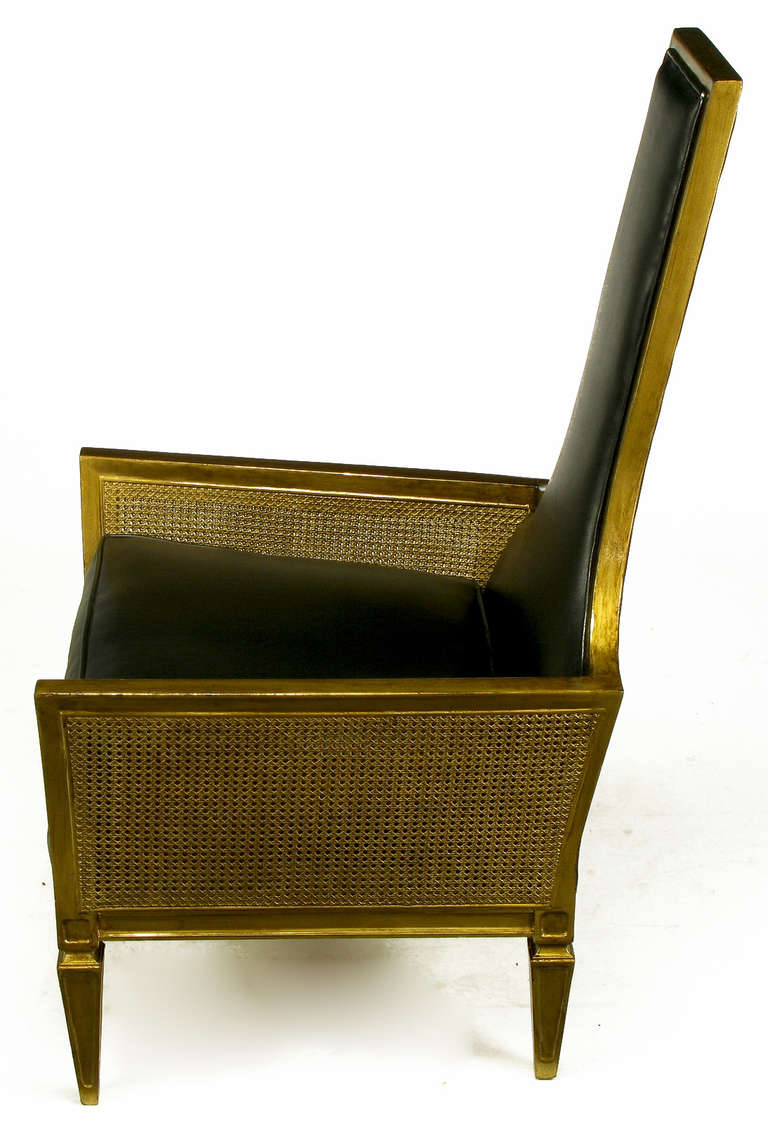 American Antique Gilt Finish and Black Naugahyde Moorish Style Lounge Chair For Sale