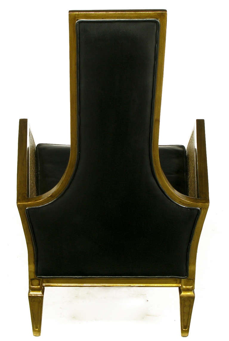 Mid-20th Century Antique Gilt Finish and Black Naugahyde Moorish Style Lounge Chair For Sale