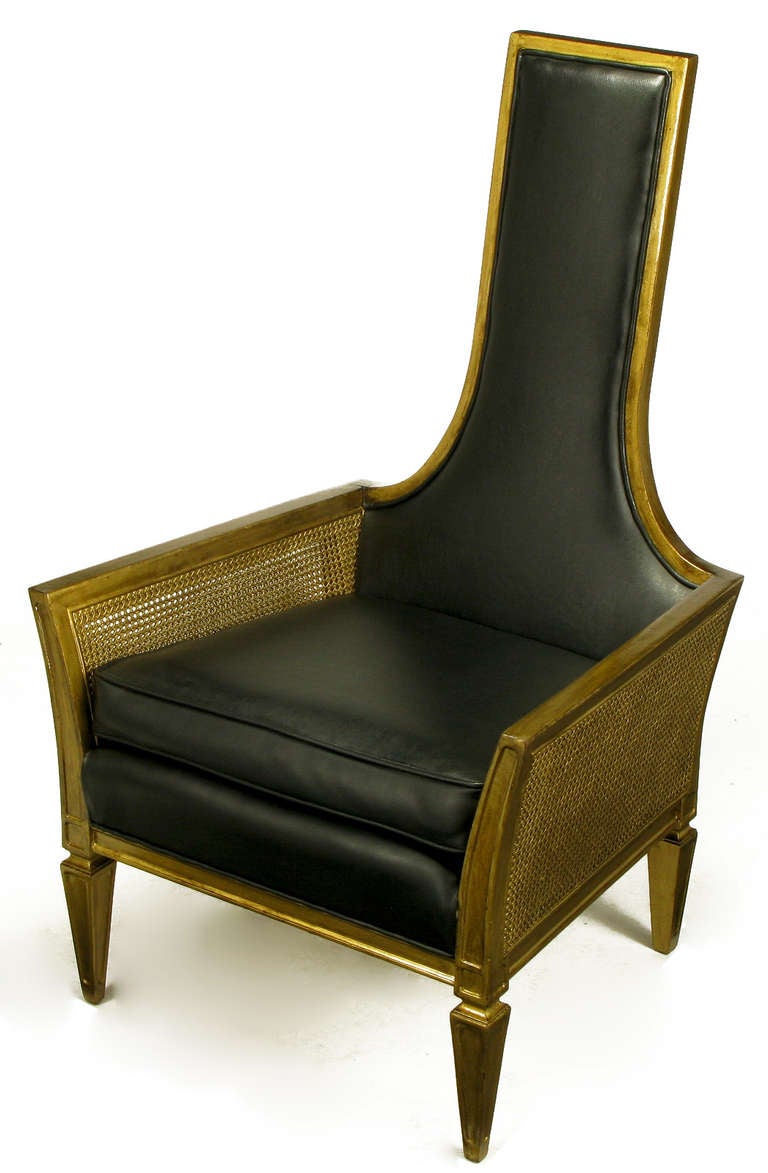 Antique Gilt Finish and Black Naugahyde Moorish Style Lounge Chair For Sale 1