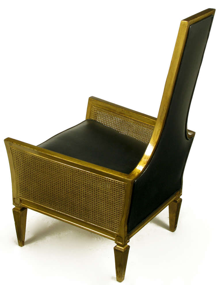 Antique Gilt Finish and Black Naugahyde Moorish Style Lounge Chair In Excellent Condition For Sale In Chicago, IL