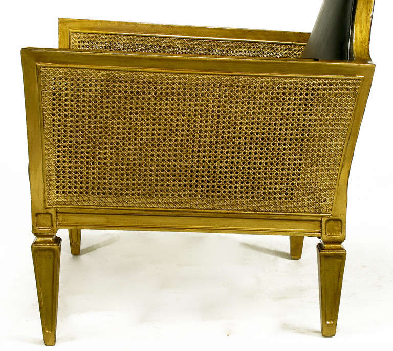 Antique Gilt Finish and Black Naugahyde Moorish Style Lounge Chair For Sale 3