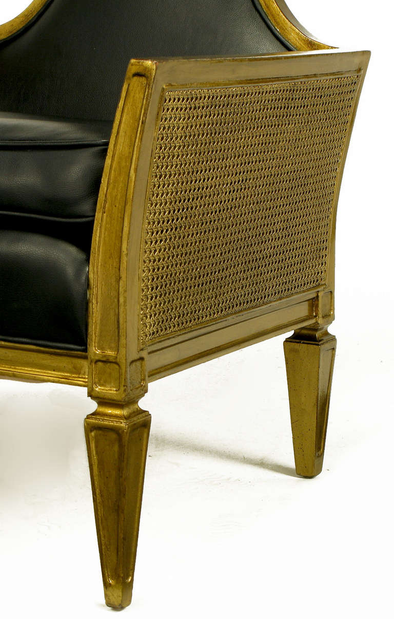 Antique Gilt Finish and Black Naugahyde Moorish Style Lounge Chair For Sale 2