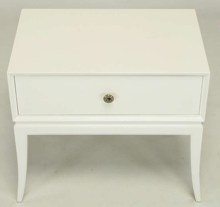 Tommi Parzinger White Lacquered Nightstand For Sale 1