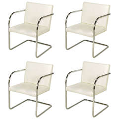 Four Thonet White & Chrome Cantilever Dining Chairs