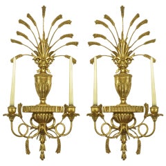 Pair of Italian Tole Gilt Metal and Resin Candelabra Wall Sconces