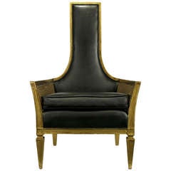 Retro Gilt Finish and Black Naugahyde Moorish Style Lounge Chair