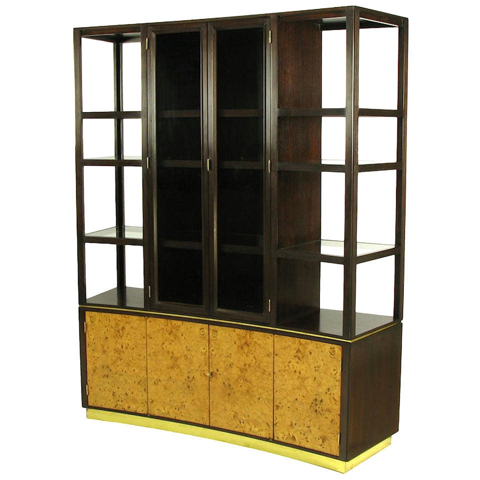 Edward Wormley Walnut and Olive Ash Burl Tall Cabinet for Dunbar