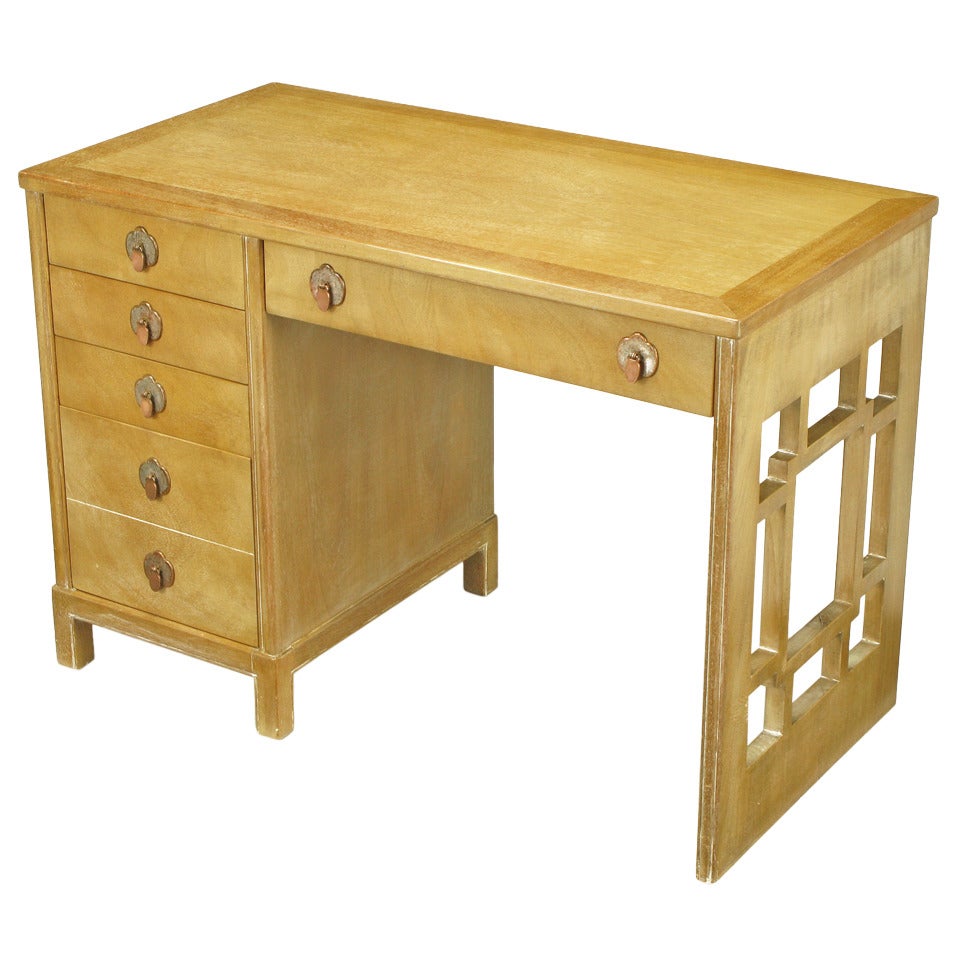 Landstrom Furniture Bleached and Limed Mahogany Six-Drawer Desk For Sale