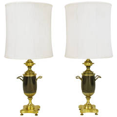 Pair of Rembrandt Lighting Brass Toned Silver and Bronze Urn Form Table Lamps 8