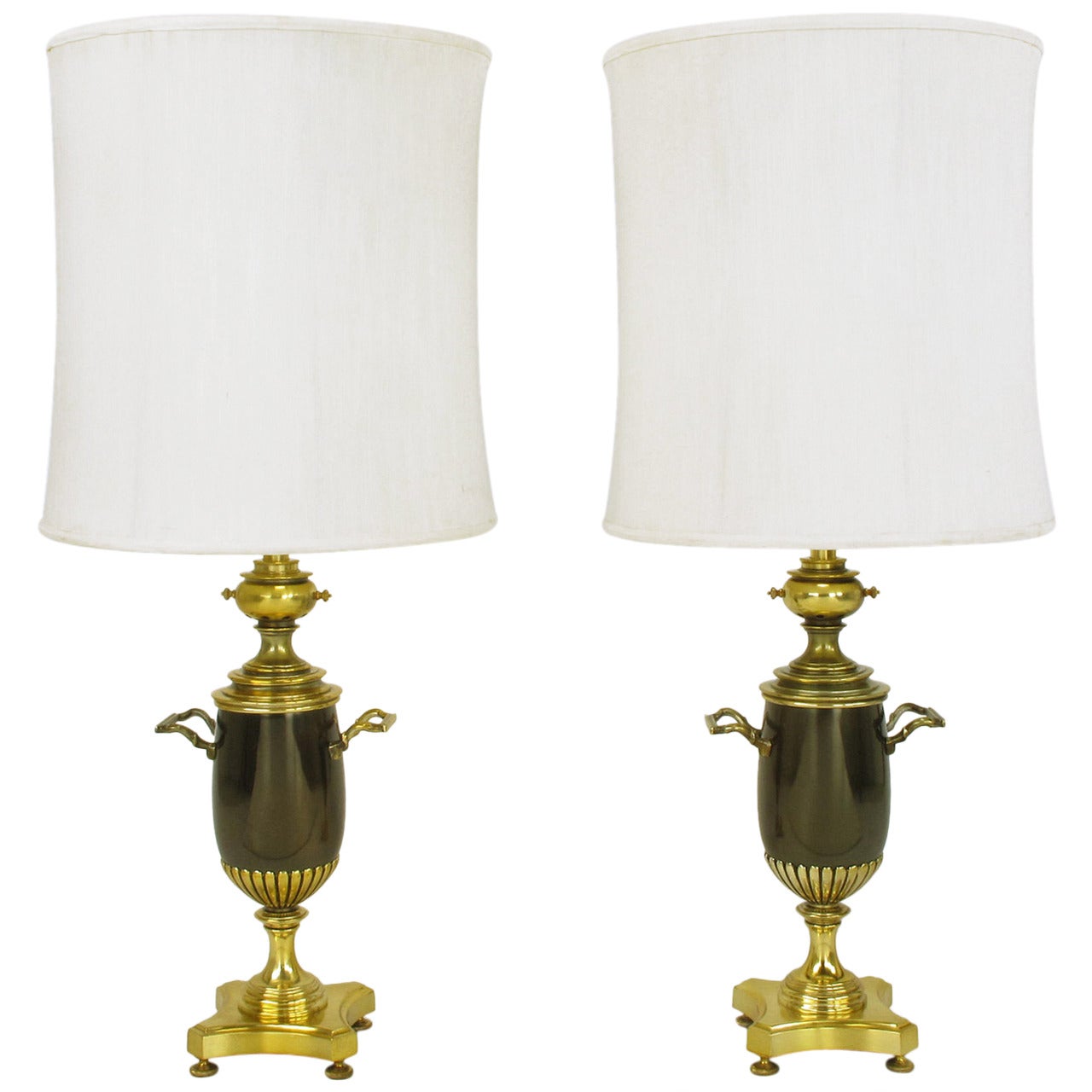 Pair of Rembrandt Lighting Brass Toned Silver and Bronze Urn Form Table Lamps For Sale