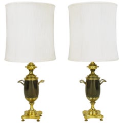 Retro Pair of Rembrandt Lighting Brass Toned Silver and Bronze Urn Form Table Lamps