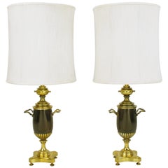 Pair of Rembrandt Lighting Brass Toned Silver and Bronze Urn Form Table Lamps