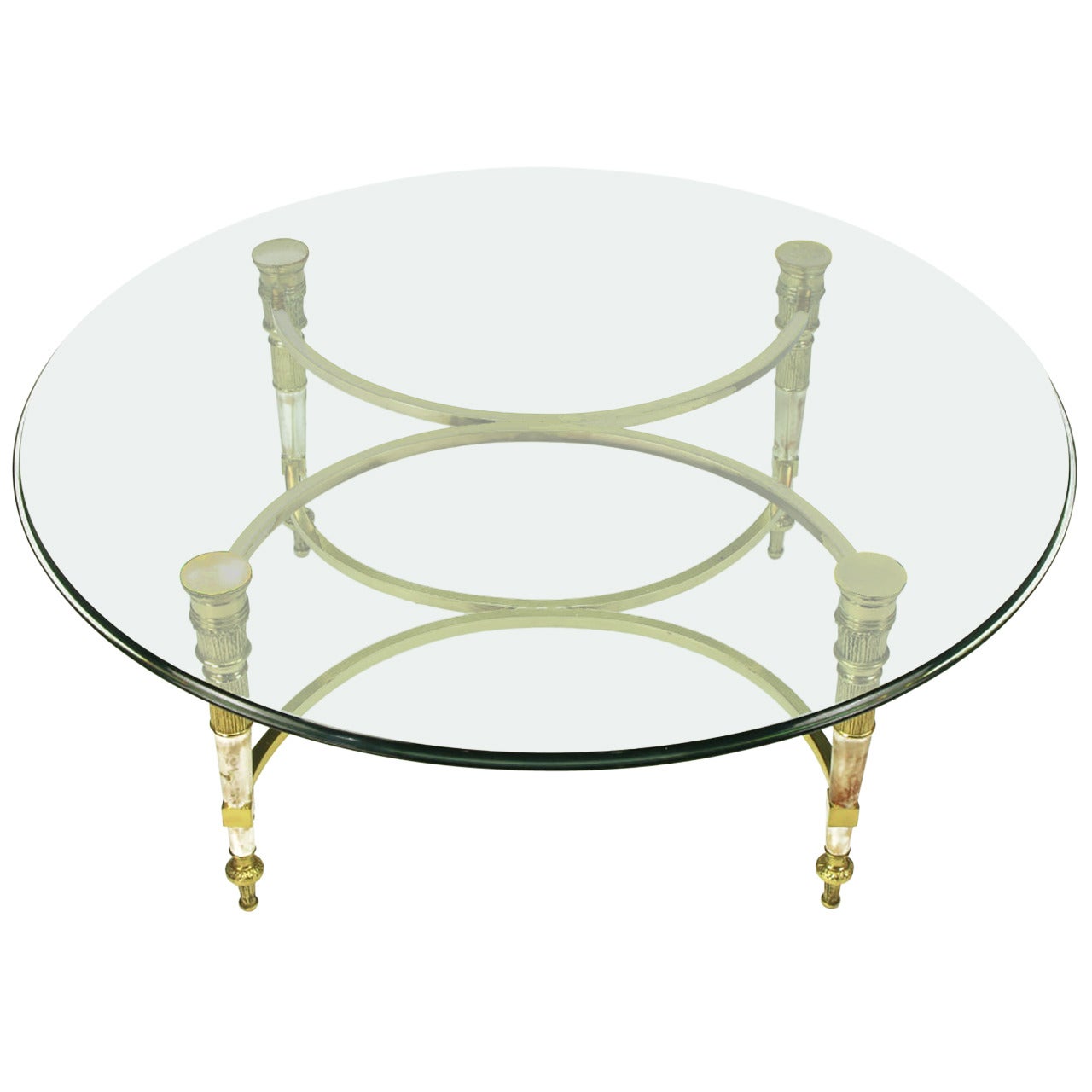 Brass and Aged Nickel Empire Style Coffee Table For Sale