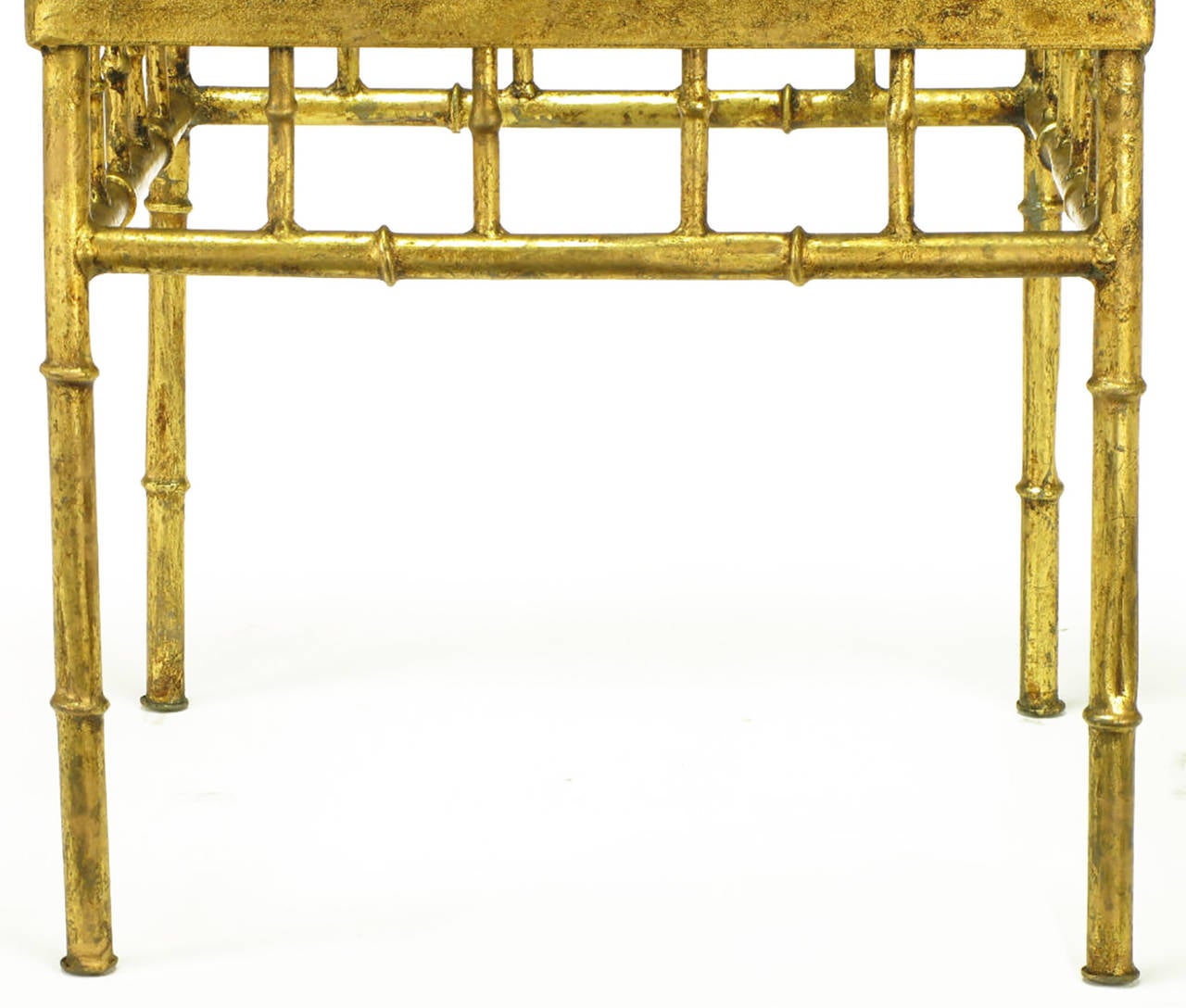 Mid-20th Century Pair of Glazed Gilt Metal Faux Bamboo End Tables