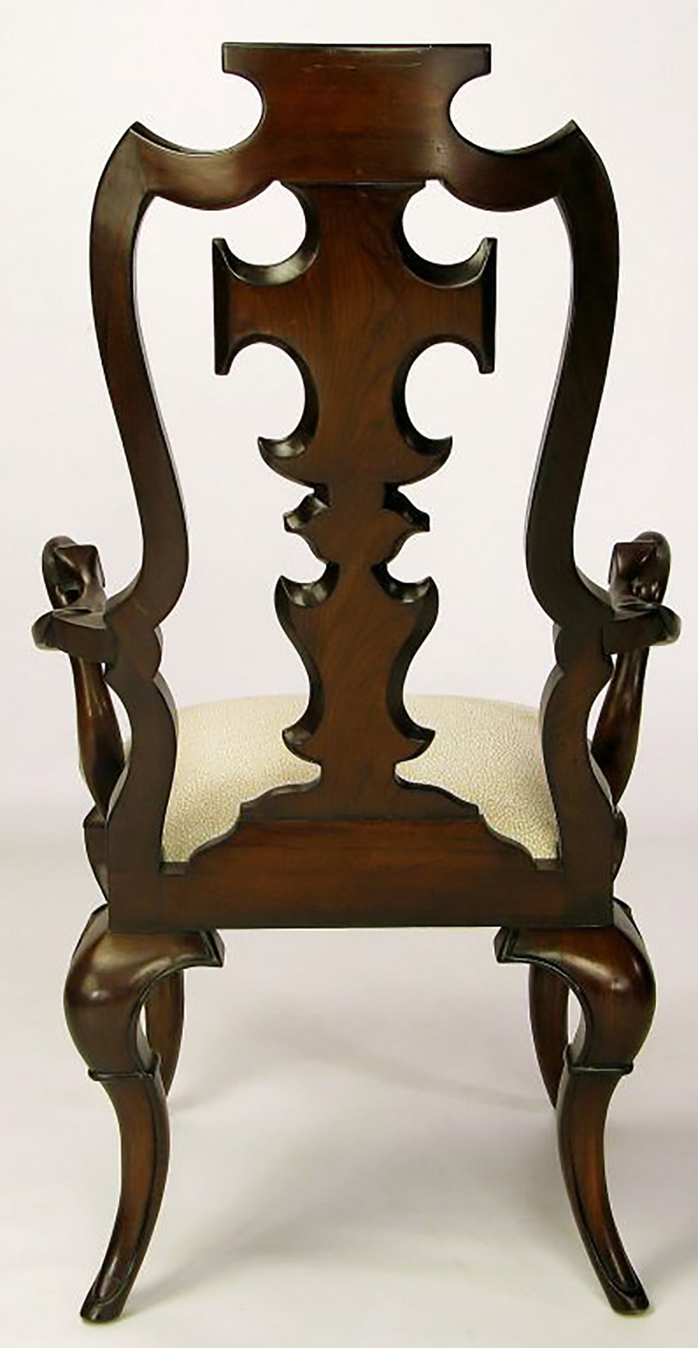 Upholstery Pair of High Back Carved Walnut Gothic Style Armchairs For Sale