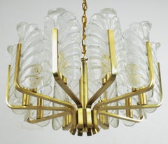 Murano Glass Acanthus Leaf and Brass Ten-Arm Chandelier