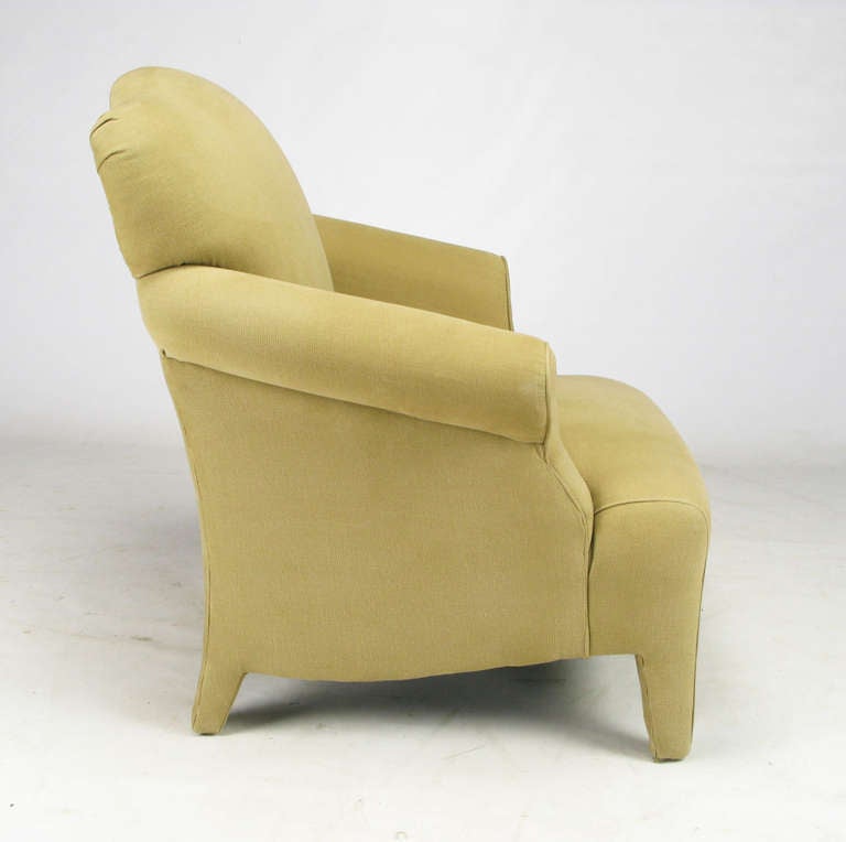 American Neotraditional Fully Upholstered Camel Ultra Suede Lounge Chair For Sale