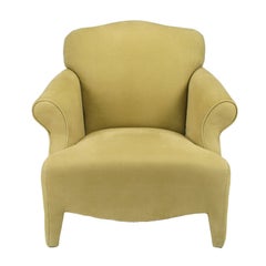Vintage Neotraditional Fully Upholstered Camel Ultra Suede Lounge Chair