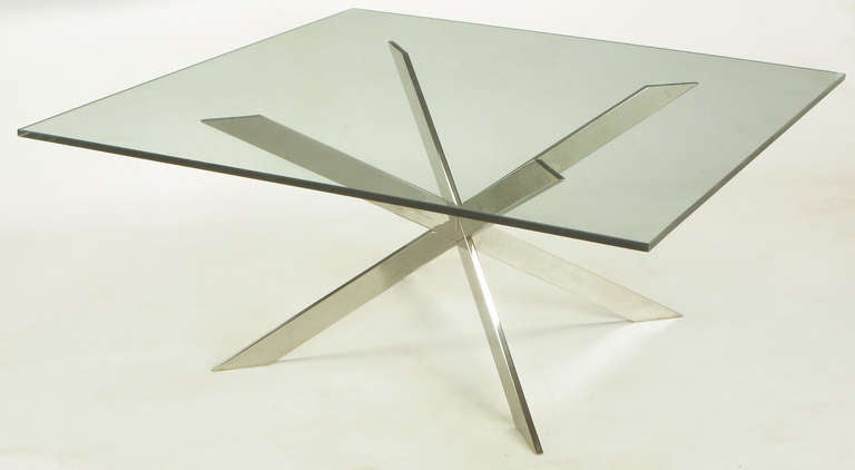 Leon Rosen for Pace Collection Double X-Base Chrome Coffee Table For Sale 1