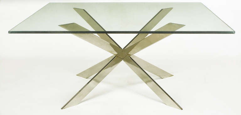 Chromed brass coffee table by Leon Rosen for Pace Collection, comprised of intersecting X-forms and a 42