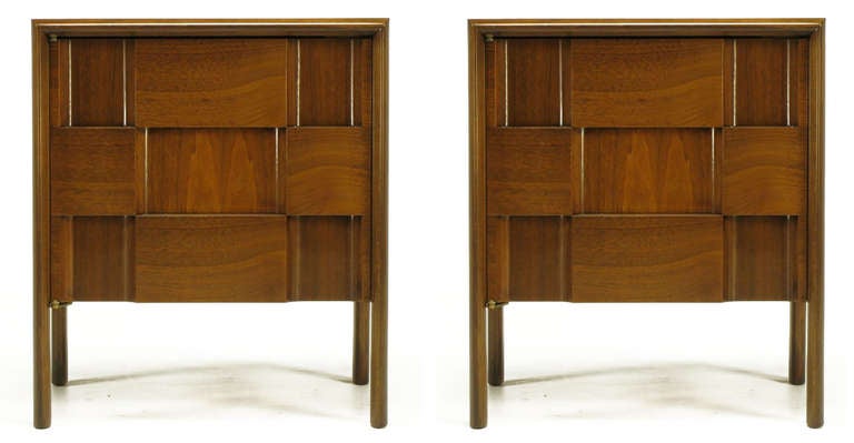American Pair Nightstands with Figured Walnut Geometric Relief Fronts