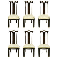 Vintage Six Teak Chinoiserie Dining Chairs by Hickory Furniture