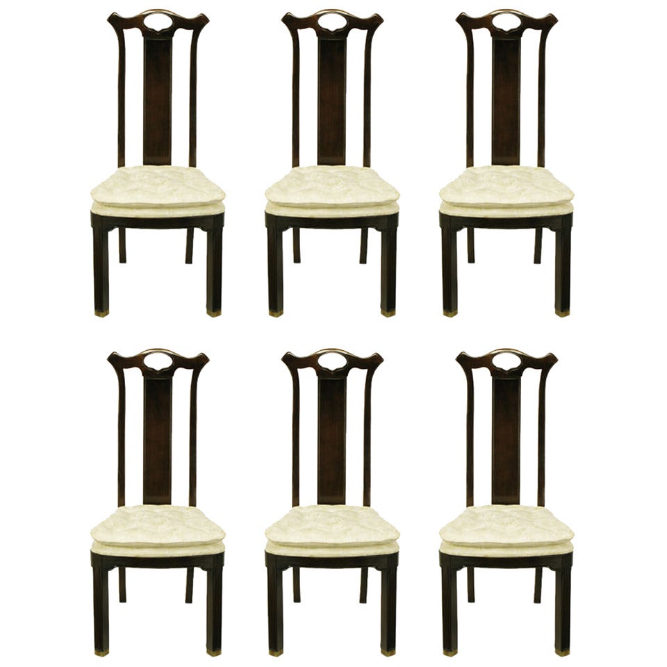 Six Teak Chinoiserie Dining Chairs by Hickory Furniture For Sale