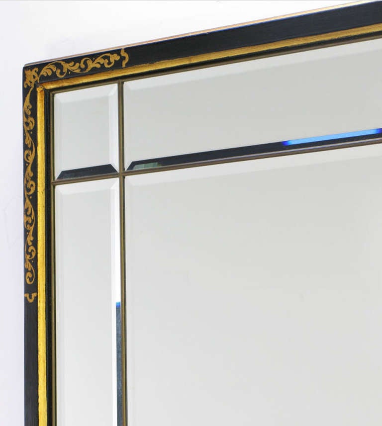 LaBarge Italian Black Lacquer and Parcel-Gilt Mirror For Sale 1