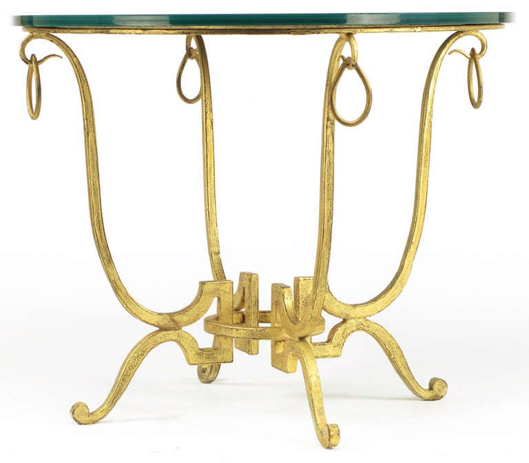 Round Gilt Iron & Black Glass Neoclassical End Table In Good Condition In Chicago, IL