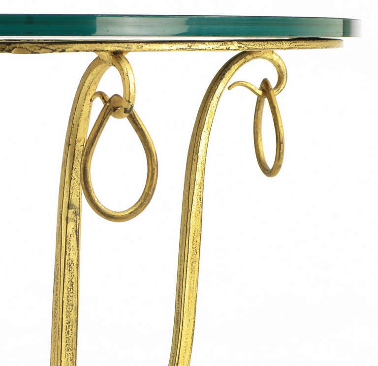 Round Gilt Iron & Black Glass Neoclassical End Table 1