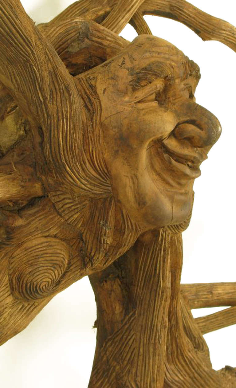 Extraordinary Tall Outsider Art Carved Root Sculpture with Centre