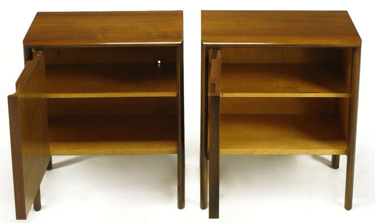 Pair Nightstands with Figured Walnut Geometric Relief Fronts 4
