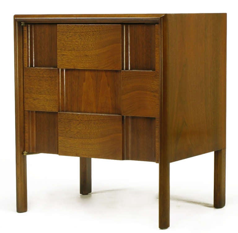 Pair Nightstands with Figured Walnut Geometric Relief Fronts 2