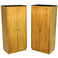 Pair Ash & Black Glass Narrow & Tall Cabinets 5