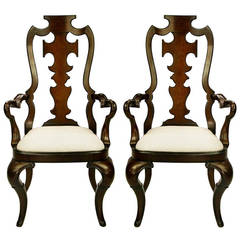 Pair of High Back Carved Walnut Gothic Style Armchairs 4