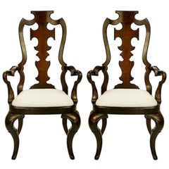 Pair of High Back Carved Walnut Gothic Style Armchairs