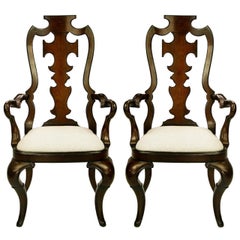 Vintage Pair of High Back Carved Walnut Gothic Style Armchairs