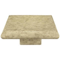 Taupe Tessellated Fossil Stone Pedestal Coffee Table 1