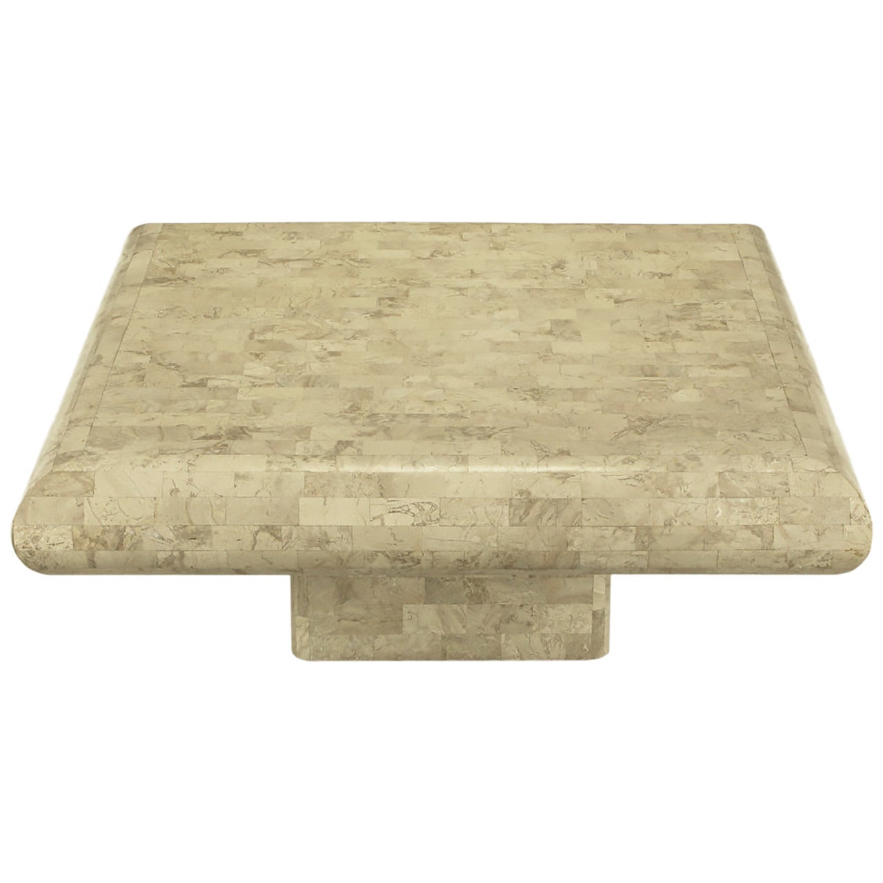 Table basse à piédestal en pierre fossile tessellée taupe en vente