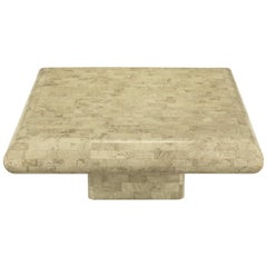 Used Taupe Tessellated Fossil Stone Pedestal Coffee Table