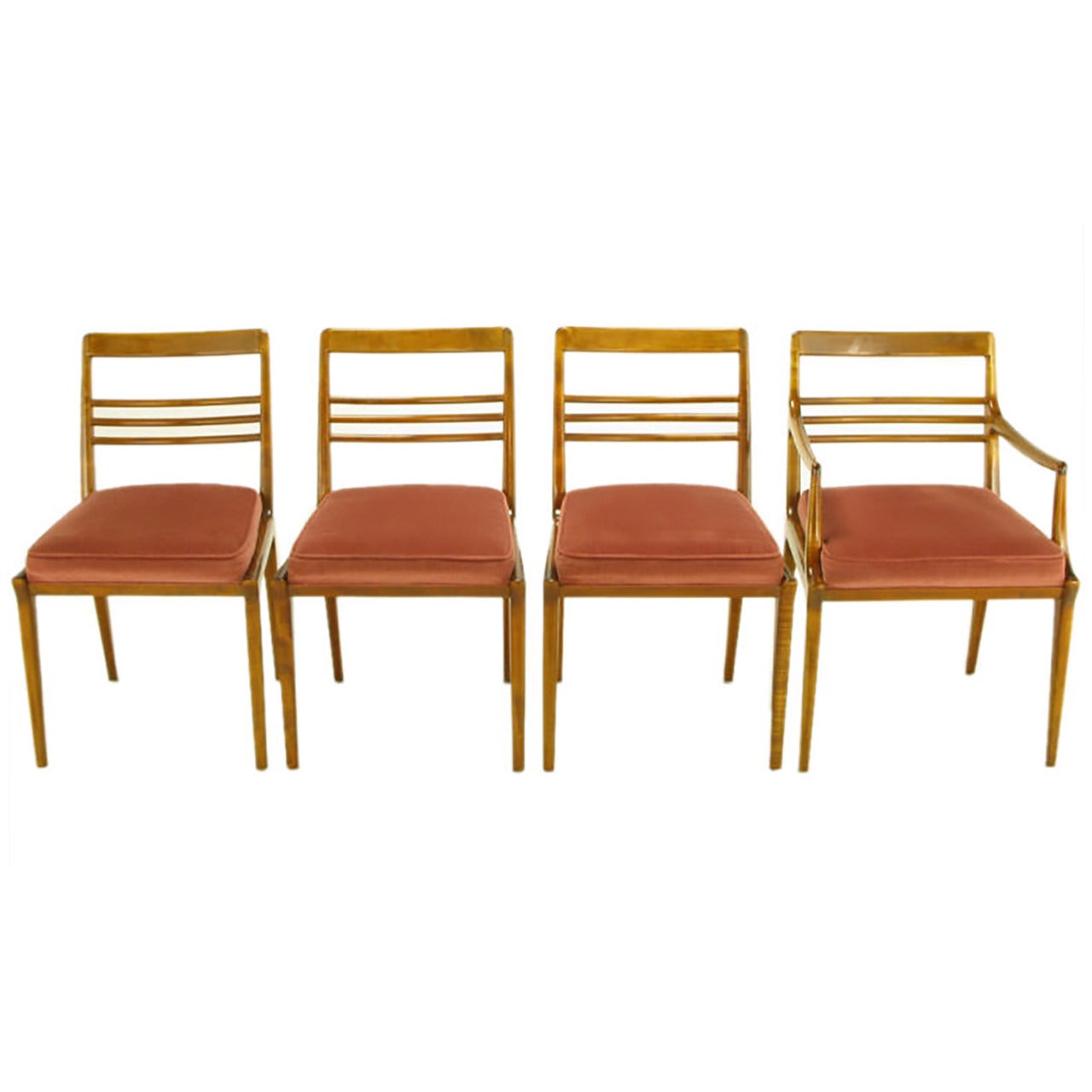 Four Renzo Rutili Walnut and Upholstered Dining Chairs For Sale