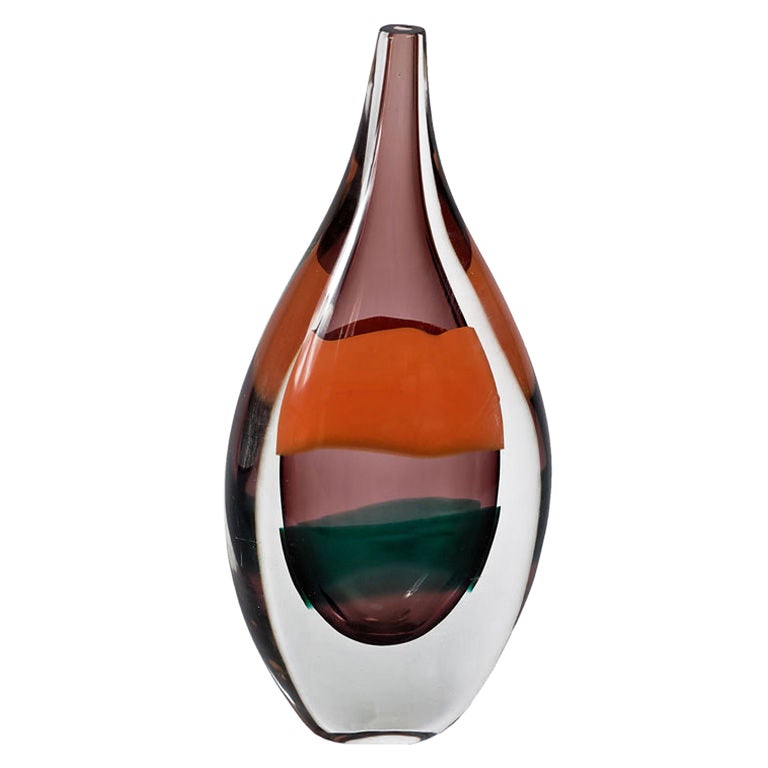 Impressive Luciano Gaspari Sommerso Glass Bottle Vase For Sale