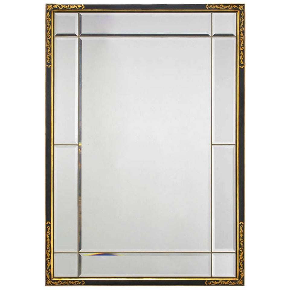 LaBarge Italian Black Lacquer and Parcel-Gilt Mirror