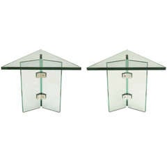 Pair of Pace Collection Glass 
Aluminum Isosceles Triangle Side Tables