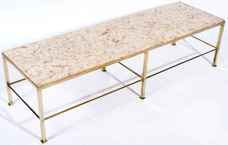American Edward Wormley for Dunbar Solid Brass and Marble Coffee Table For Sale