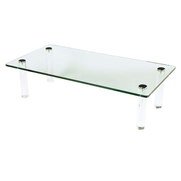 American Pace Collection Lucite and Chrome Glass Top Coffee Table