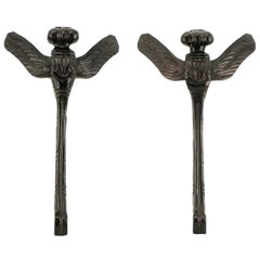 Pair of Stylized Dragonfly Ebonized Wood Wall Sculptures